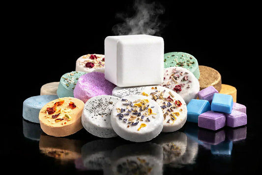 Pile of colorful shower steamers with different textures and sizes