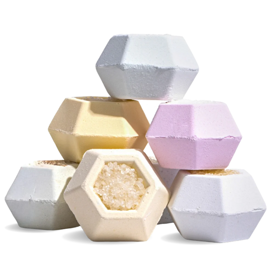 Hexagonal bath bombs in various colors 
