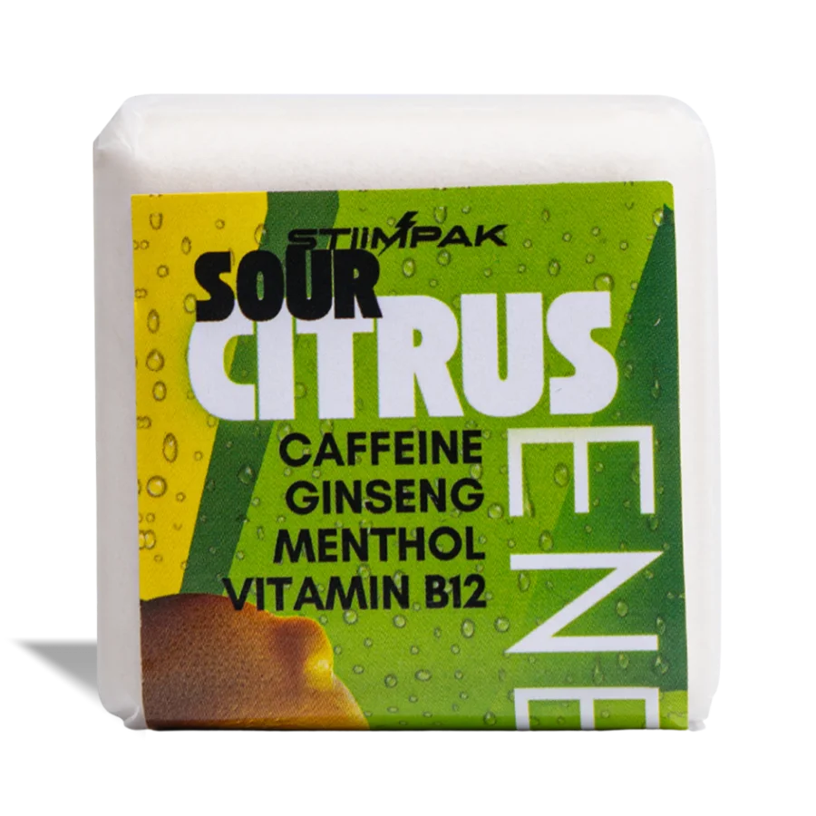 Stiimpak Sour Citrus energy packaging with green and yellow design.