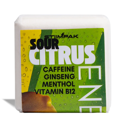 Stiimpak Sour Citrus energy packaging with green and yellow design.