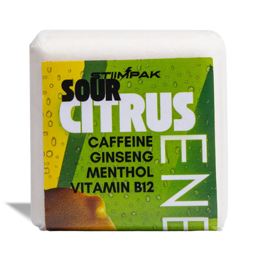 Stiimpak Sour Citrus energy packaging with green and yellow design.