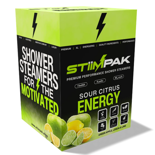 Stiimpak shower steamers packaging with green and black design