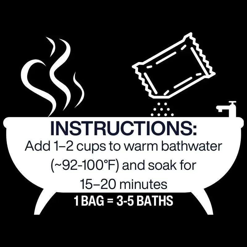 Instructions for using a bath product with a bathtub illustration on a black background