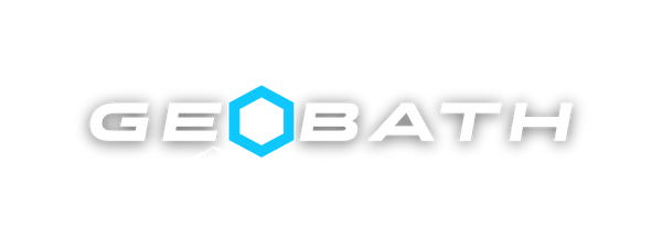 Logo of GeoBath with molecular structure design on a transparent background