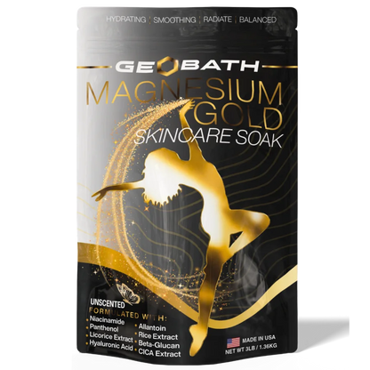 Geobath Magnesium Gold Skincare Soak packaging with gold and black design.