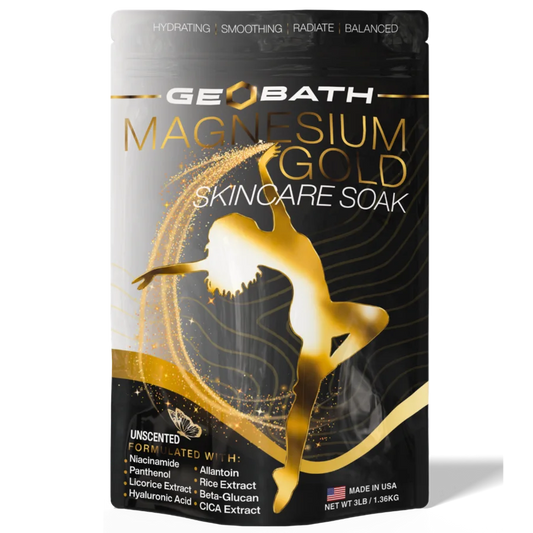 Geobath Magnesium Gold Skincare Soak packaging with gold and black design.