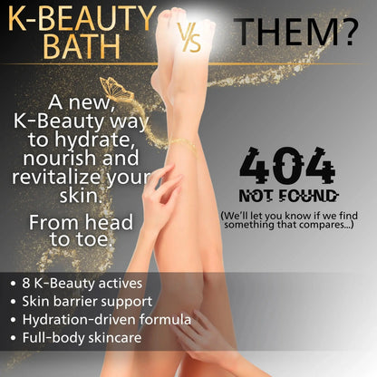 Advertisement for K-Beauty Bath product with text and a person's legs.