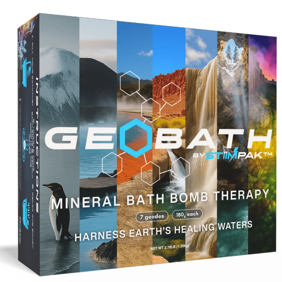 Geobath mineral bath bomb therapy packaging with a bath bomb