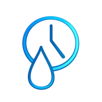 Blue icon of a clock with a water droplet on a transparent background