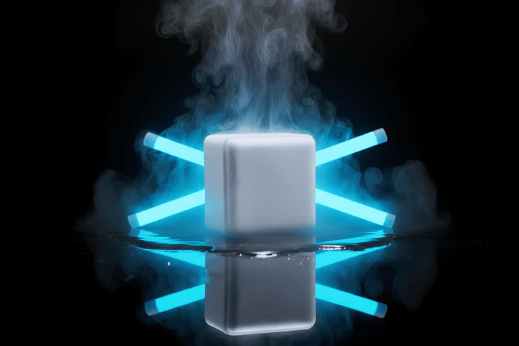 White electronic device with blue lights on a black background