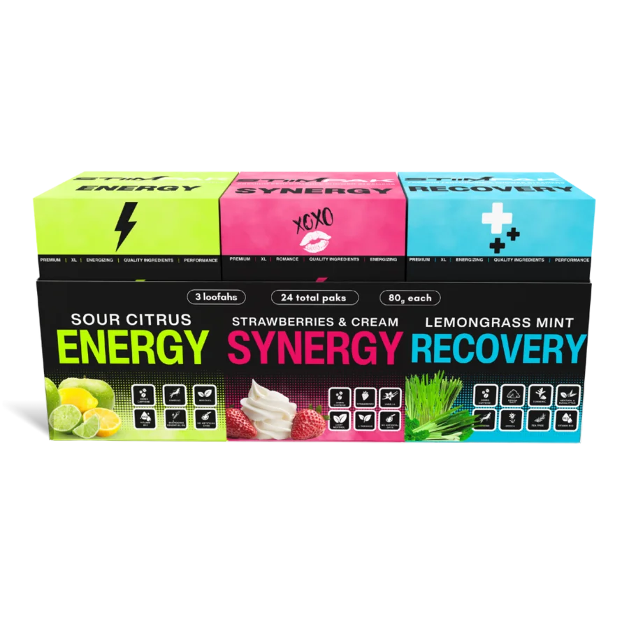 Assorted packaging of energy, synergy, and recovery products