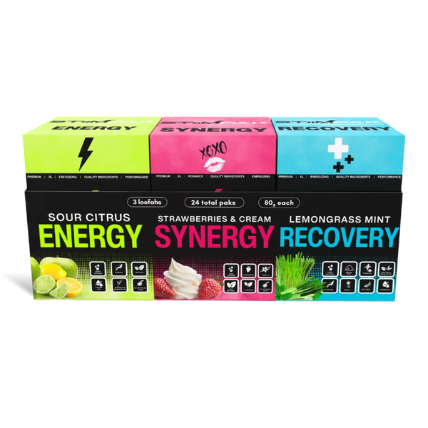 Assorted packaging of energy, synergy, and recovery products